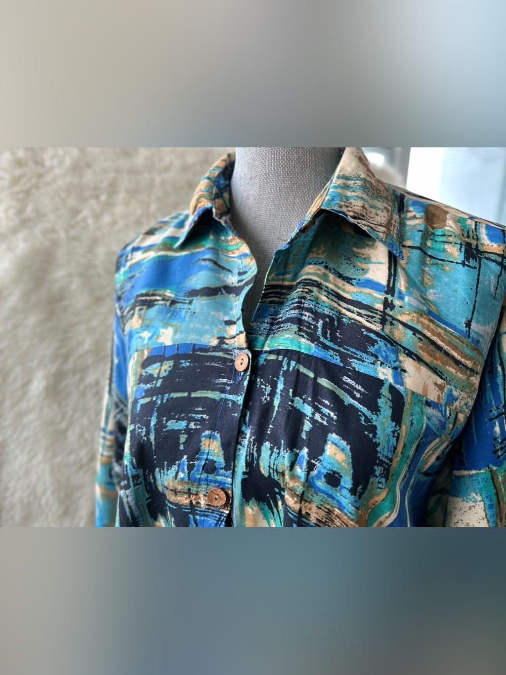 Asymmetrical Swing Dress in a Beautiful Blue Abstract Watercolors Palette - Picture 4 of 15